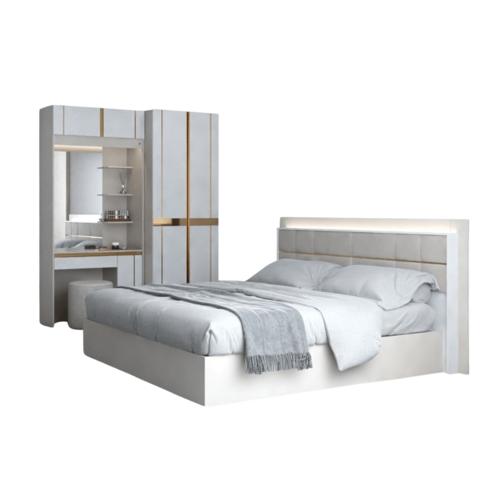 ชุดห้องนอน + ที่นอนสปริง 6 ฟุต WISDOM DESIGN FURNITURE รุ่น RACHEL80 สีขาว/ครีม